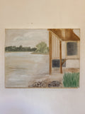 Vintage Waterfront Cottage Painting on Canvas