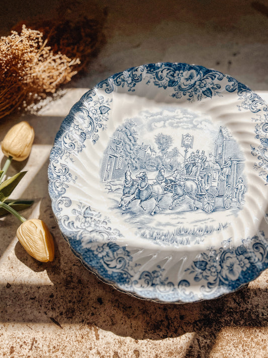 Vintage Blue Transferware Dinner Plate Set