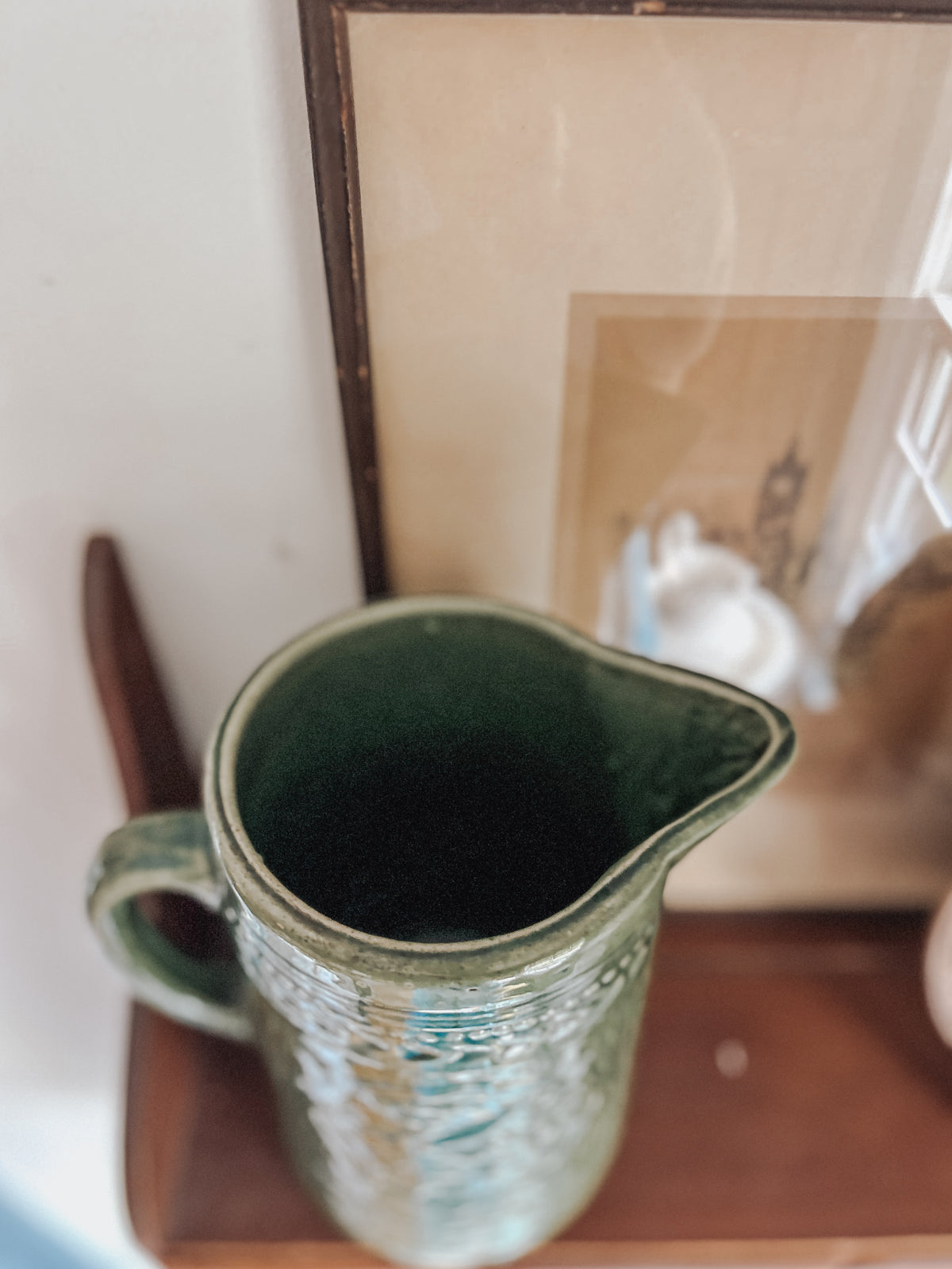 Vintage McCoy Grape Leaf Green Stoneware Pitcher