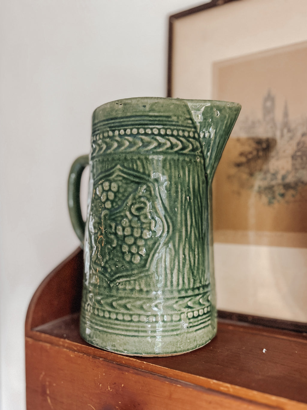 Vintage McCoy Grape Leaf Green Stoneware Pitcher