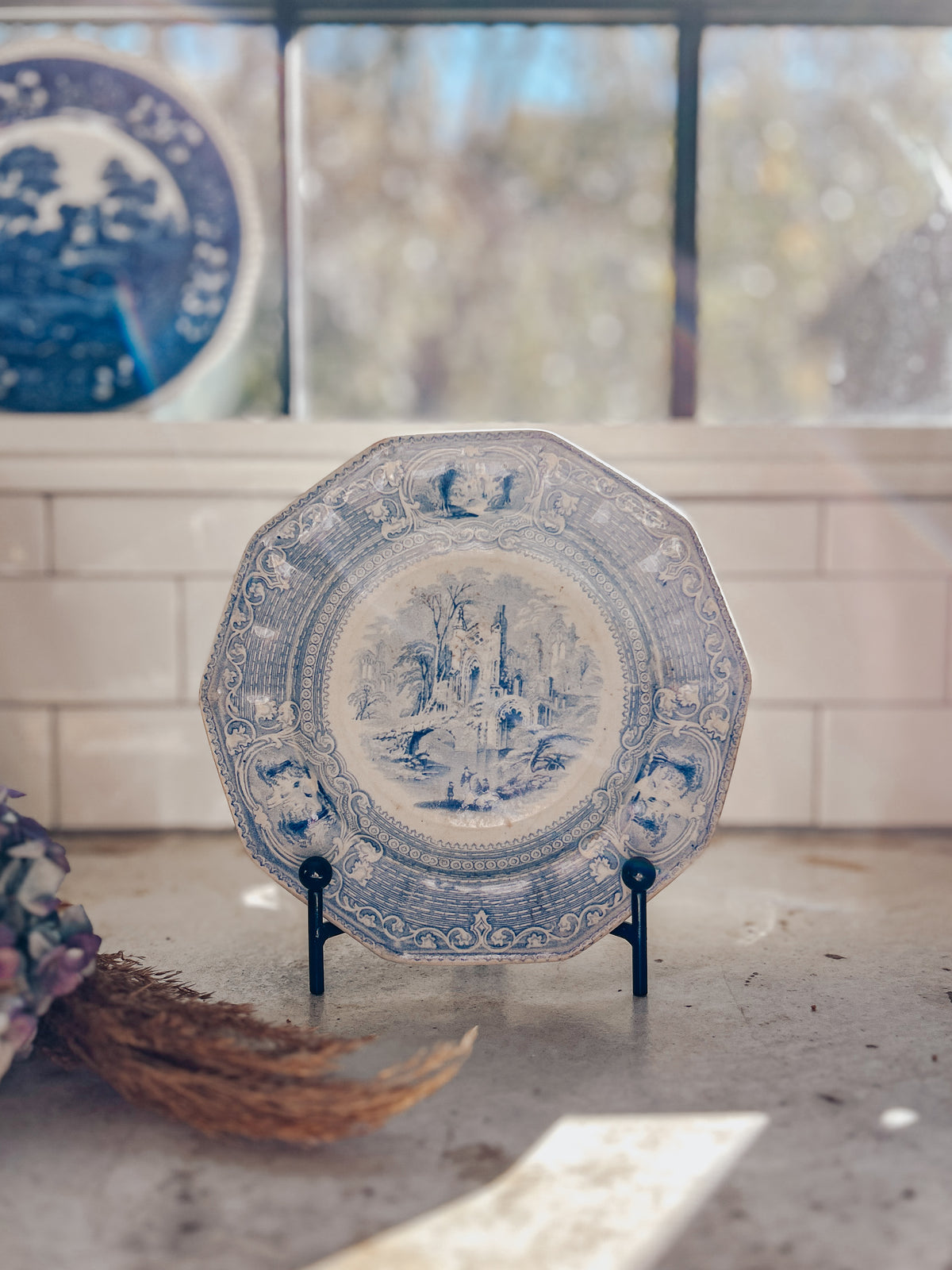 Antique Abbey Blue & White Ironstone Dish