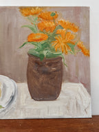 Vintage Flowers and Fruit Bowl Still Life Painting
