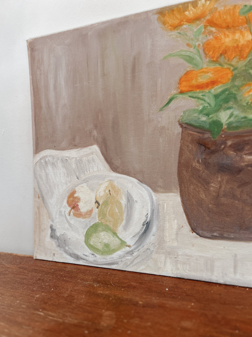 Vintage Flowers and Fruit Bowl Still Life Painting