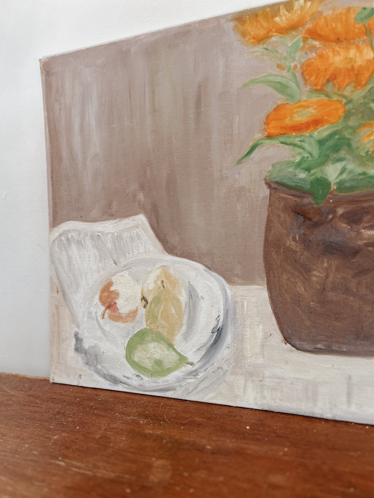 Vintage Flowers and Fruit Bowl Still Life Painting