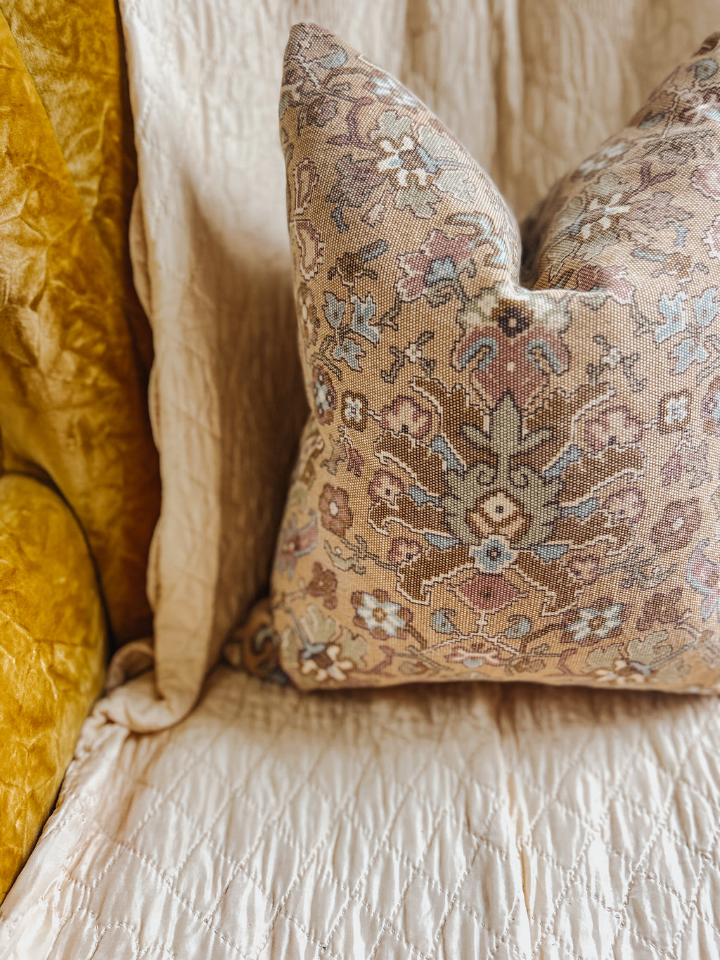 Neutral Floral Tribal Throw Pillow
