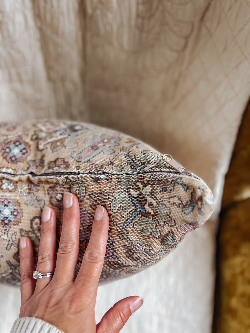 Neutral Floral Tribal Throw Pillow