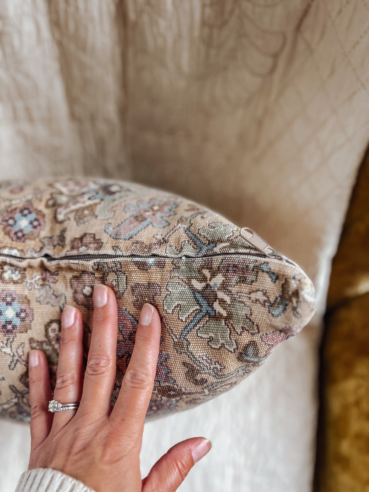 Neutral Floral Tribal Throw Pillow