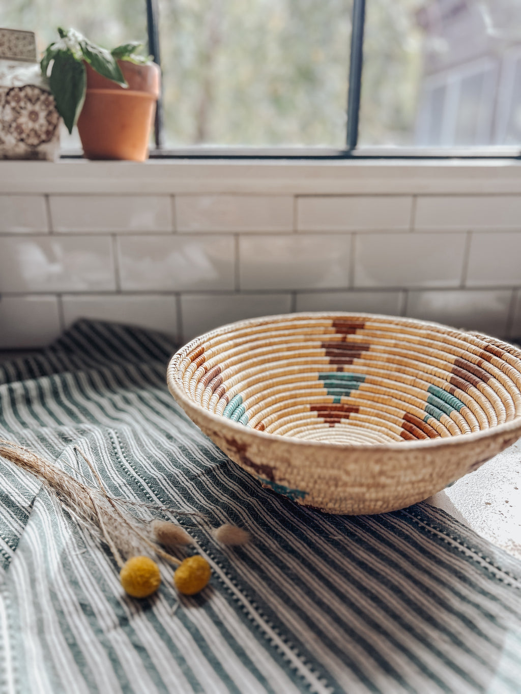 Vintage Tribal Woven Basket Fruit Bowl