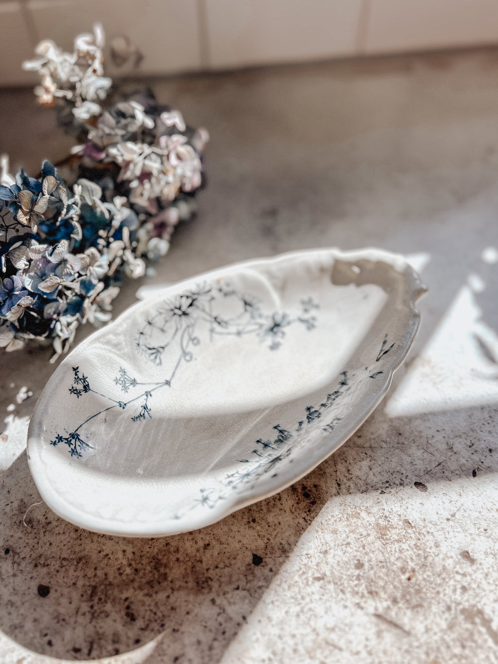 Antique Spring Pattern Floral Relish Dish