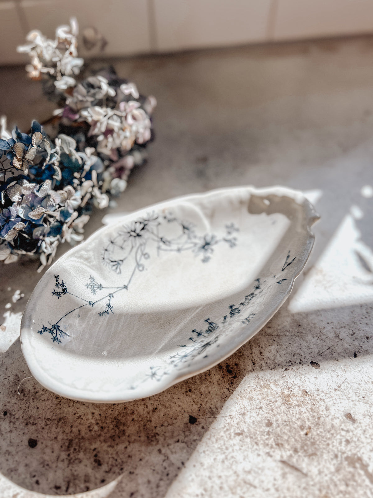 Antique Spring Pattern Floral Relish Dish