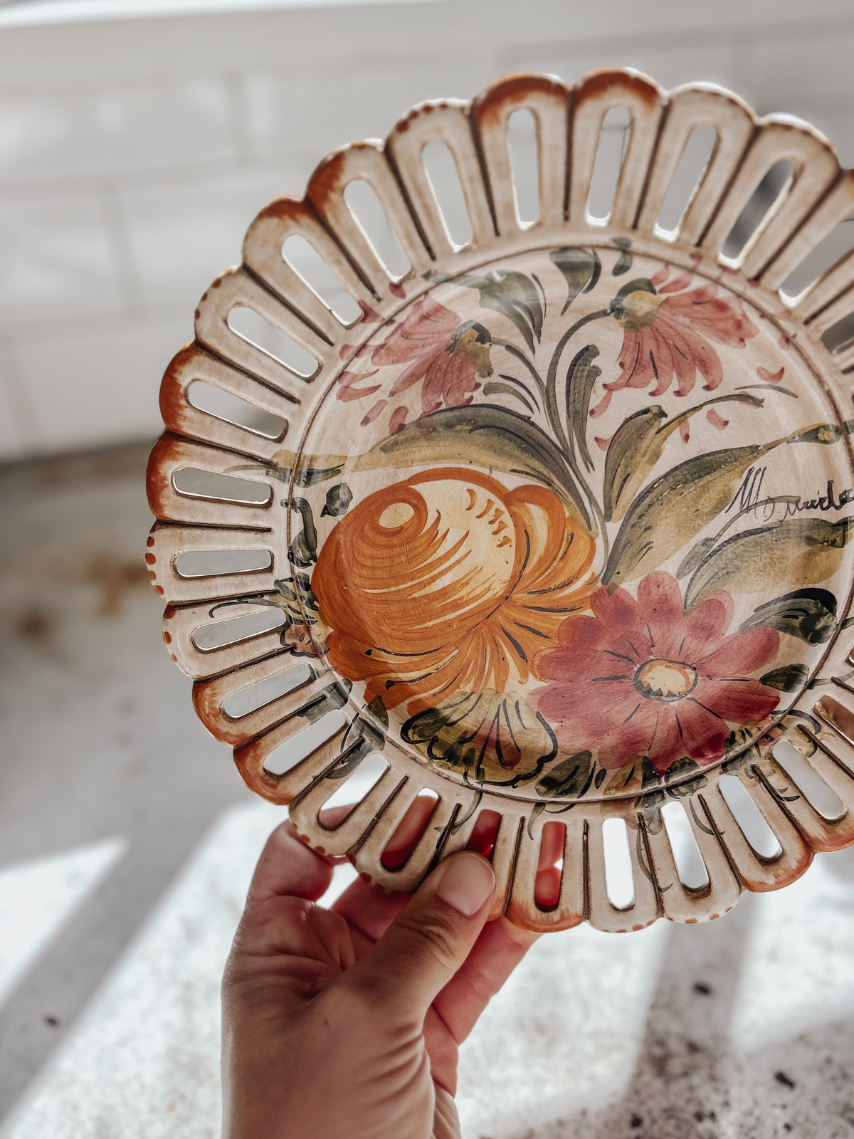 Vintage Hand Painted Italian Decorative Floral Dish