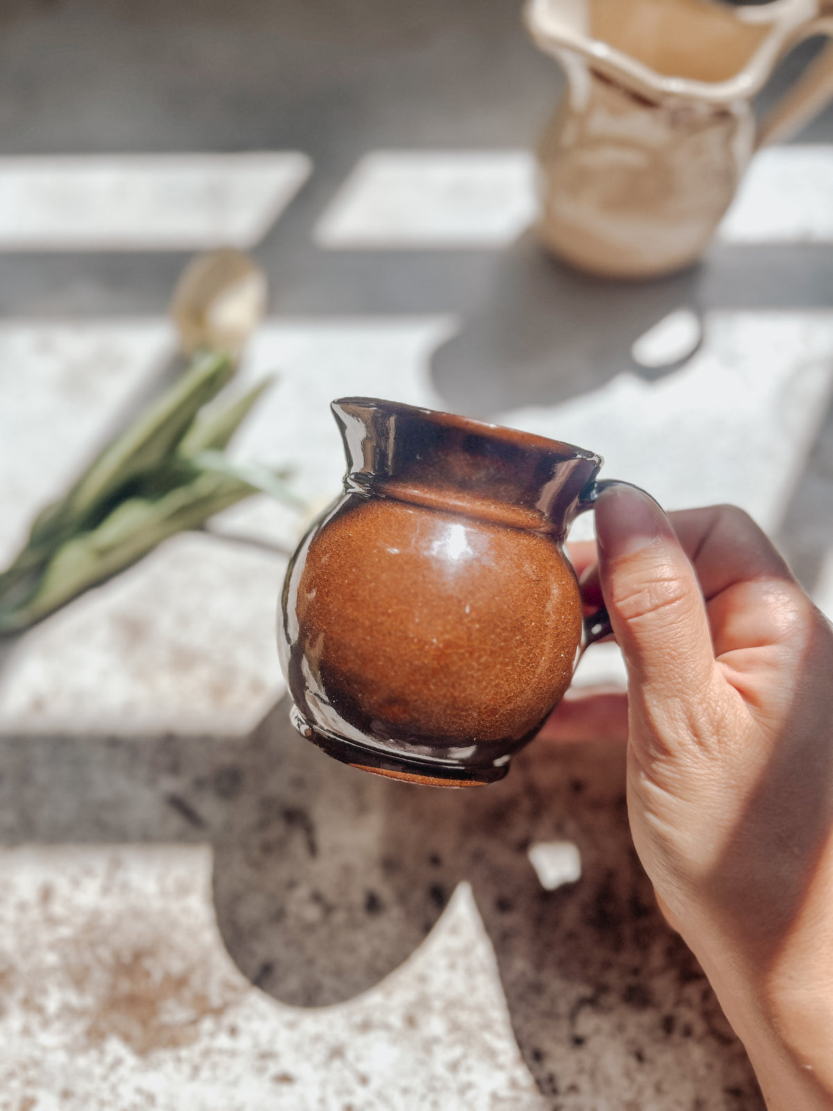 Vintage Neutral Stoneware Creamer Pitchers