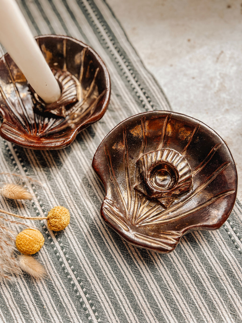 Vintage Ceramic Seashell Candlesticks or Trinket Dishes