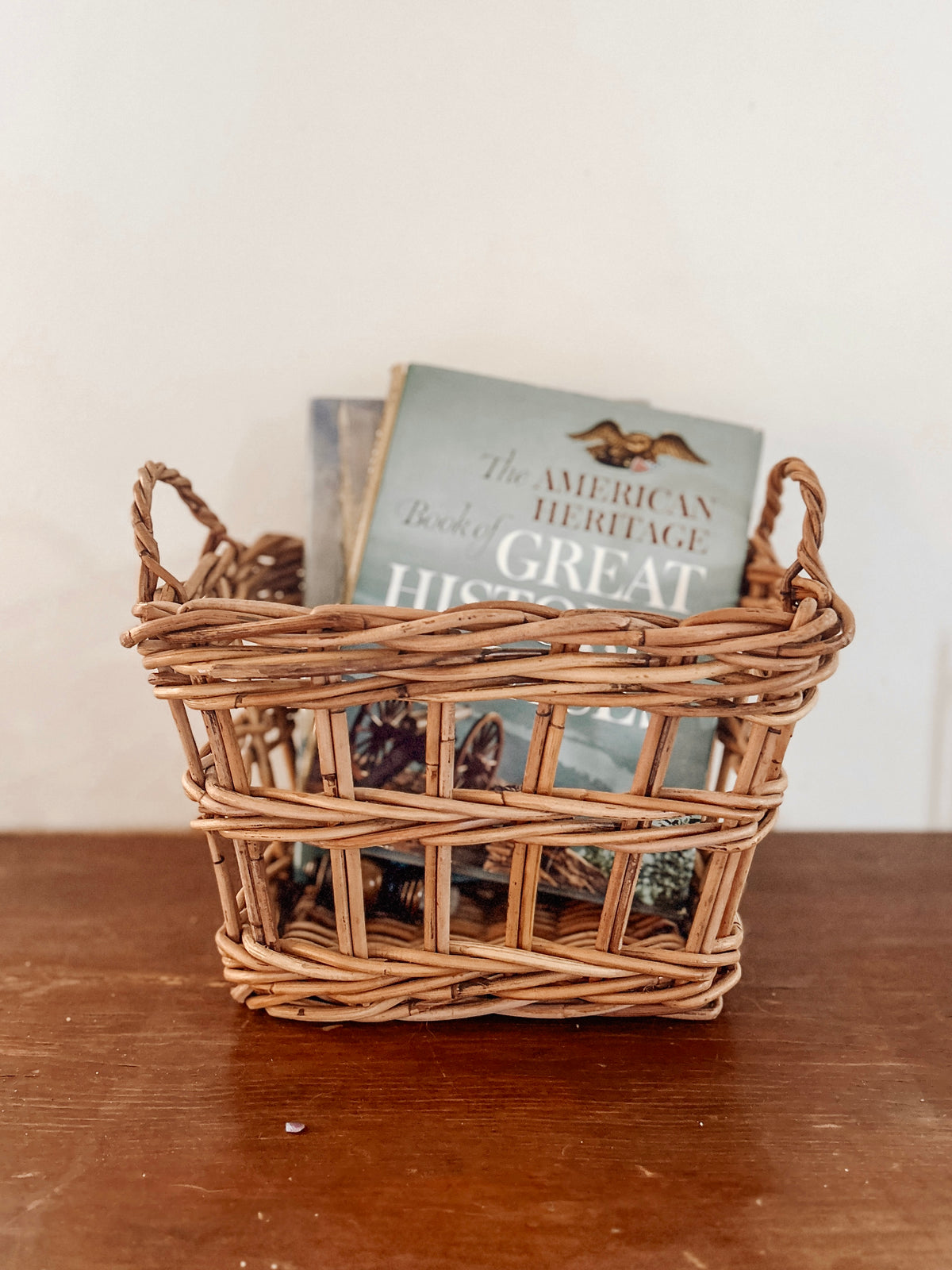 Vintage Rattan Open Weave Storage Basket