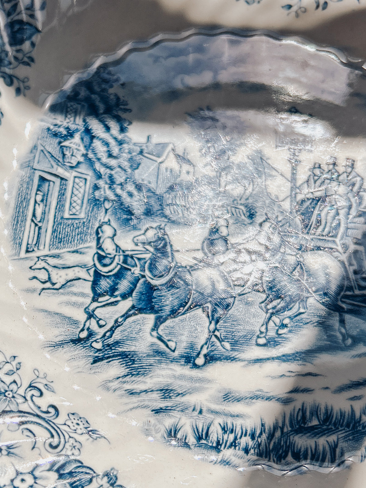 Vintage Blue Transferware Dinner Plate Set