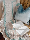 Vintage Teal Striped Crocheted Afghan Throw Blanket