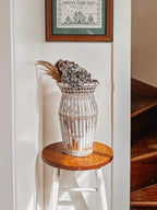 Vintage Chippy White Rattan Vase