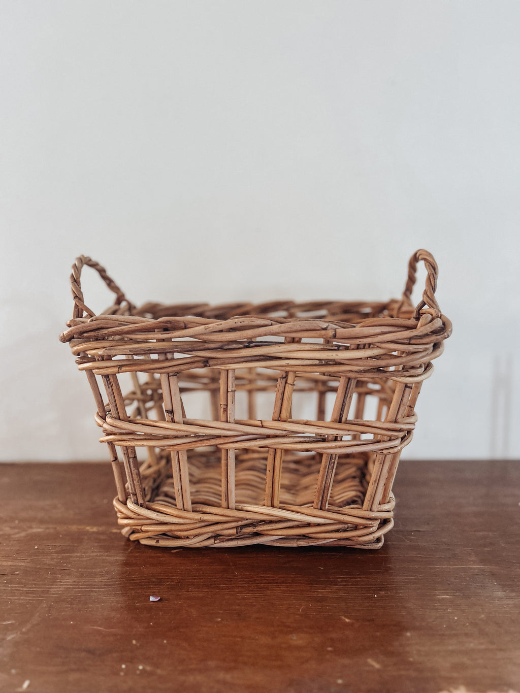 Vintage Rattan Open Weave Storage Basket