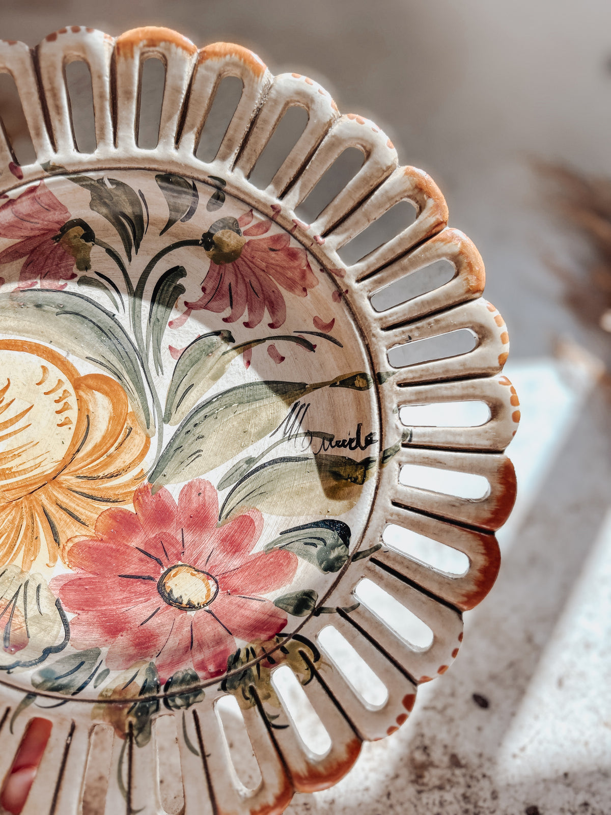 Vintage Hand Painted Italian Decorative Floral Dish