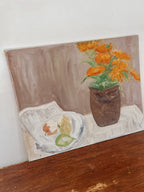 Vintage Flowers and Fruit Bowl Still Life Painting