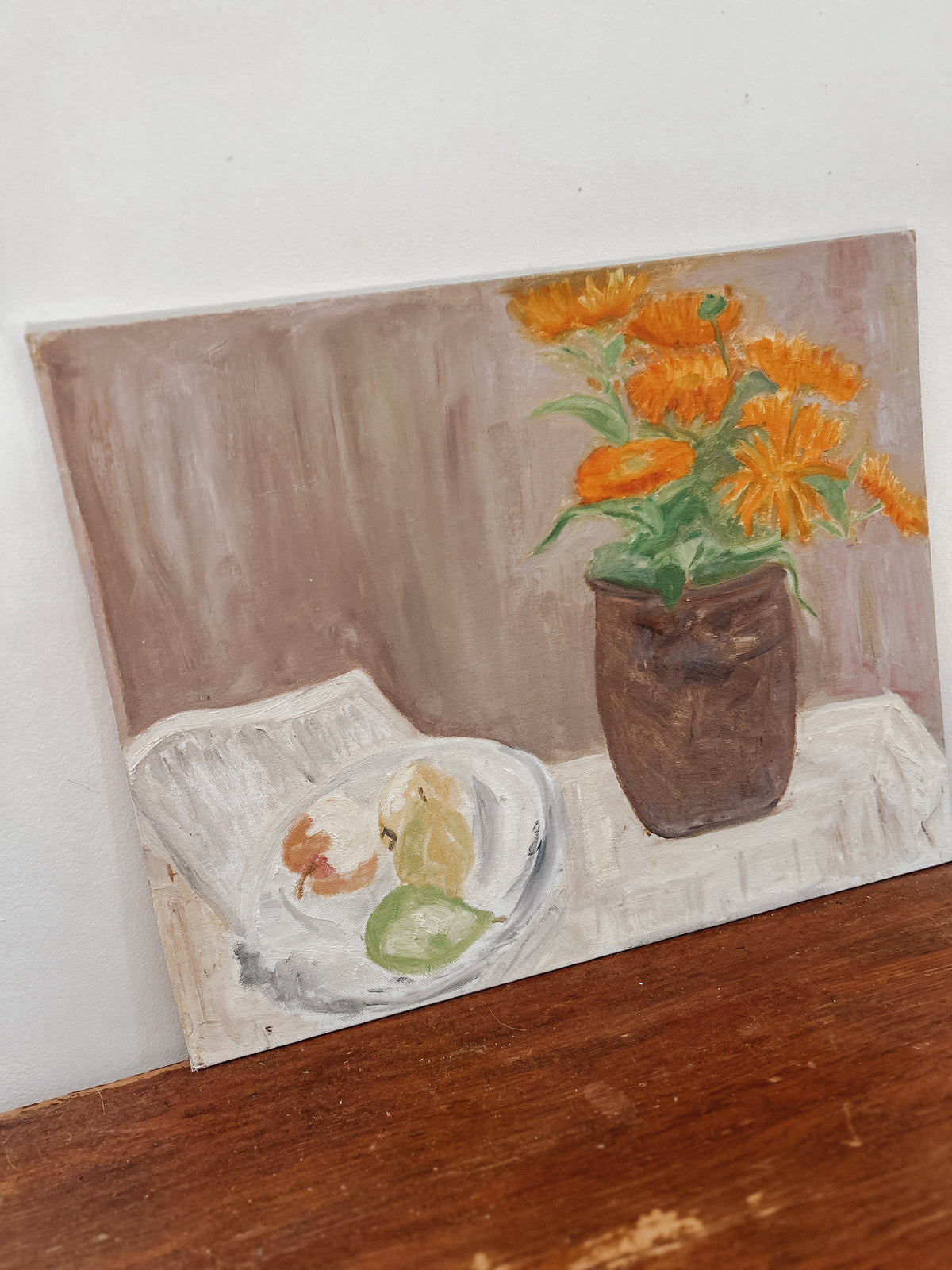 Vintage Flowers and Fruit Bowl Still Life Painting
