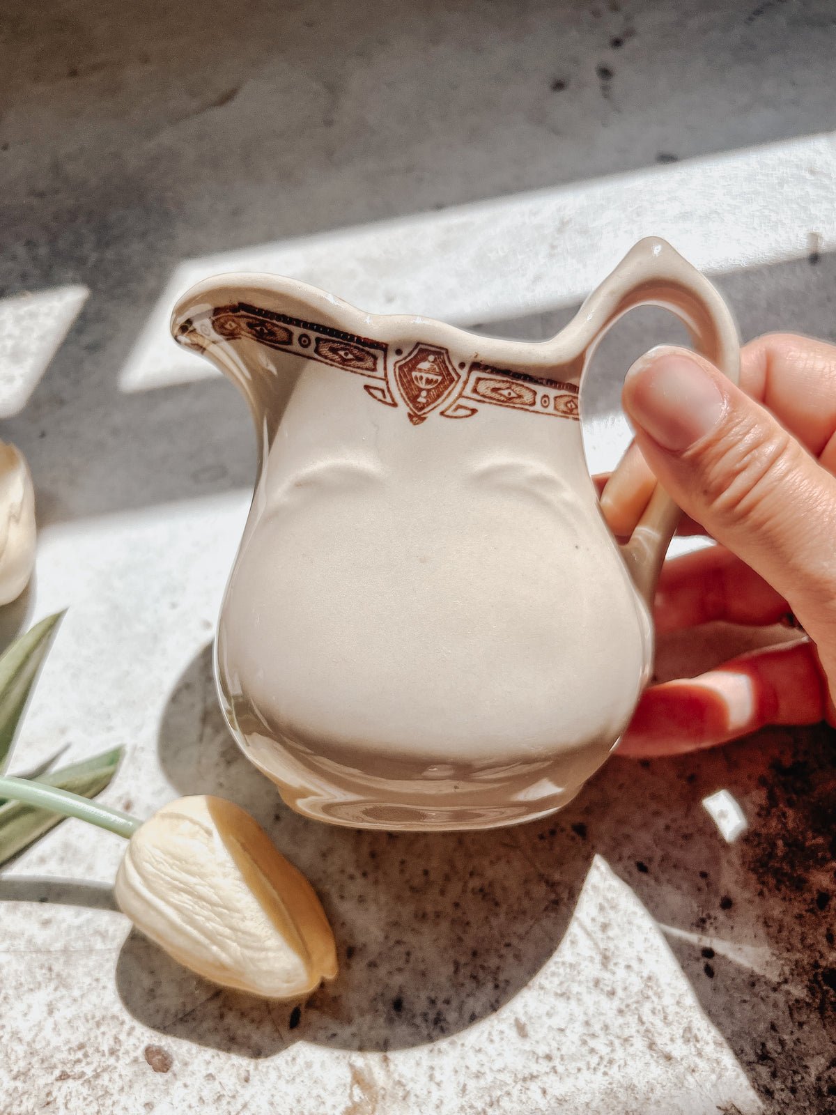 Vintage Neutral Stoneware Creamer Pitchers