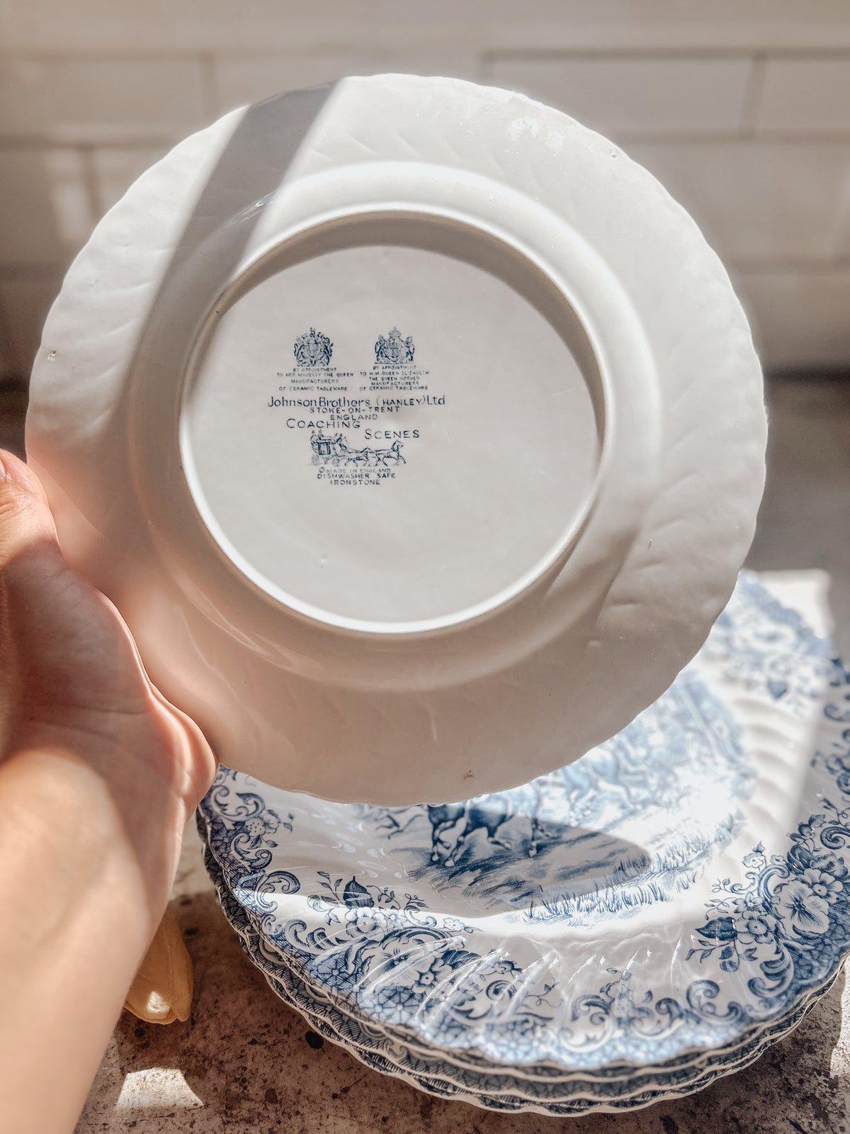 Vintage Blue Transferware Dinner Plate Set