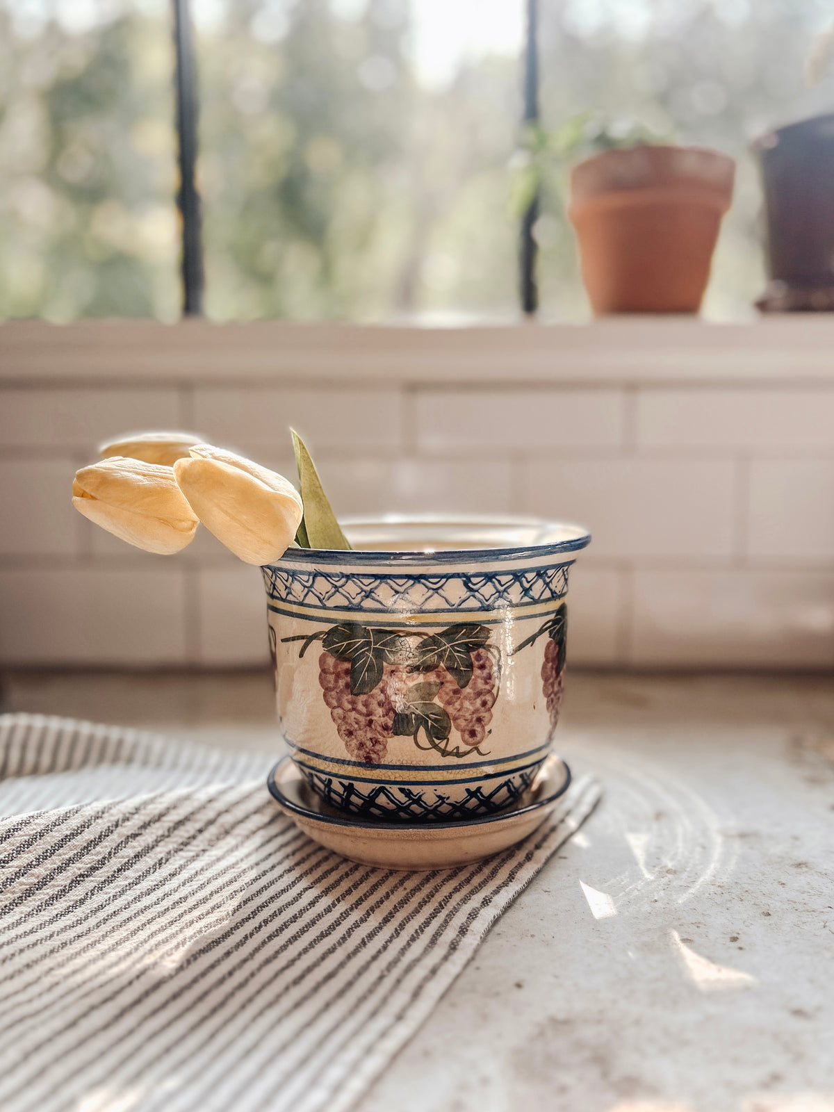 Vintage Grape Stoneware Planter