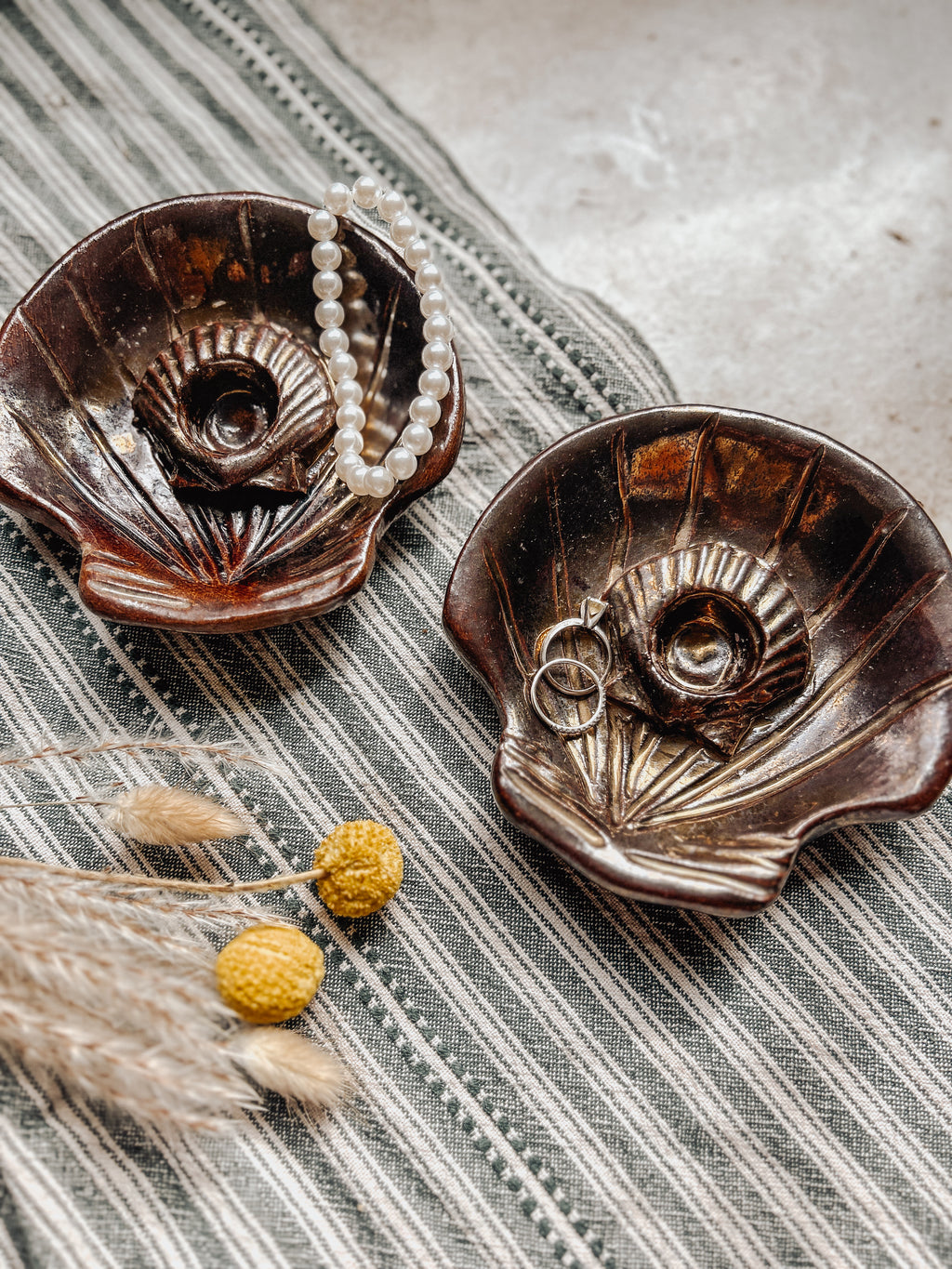 Vintage Ceramic Seashell Candlesticks or Trinket Dishes