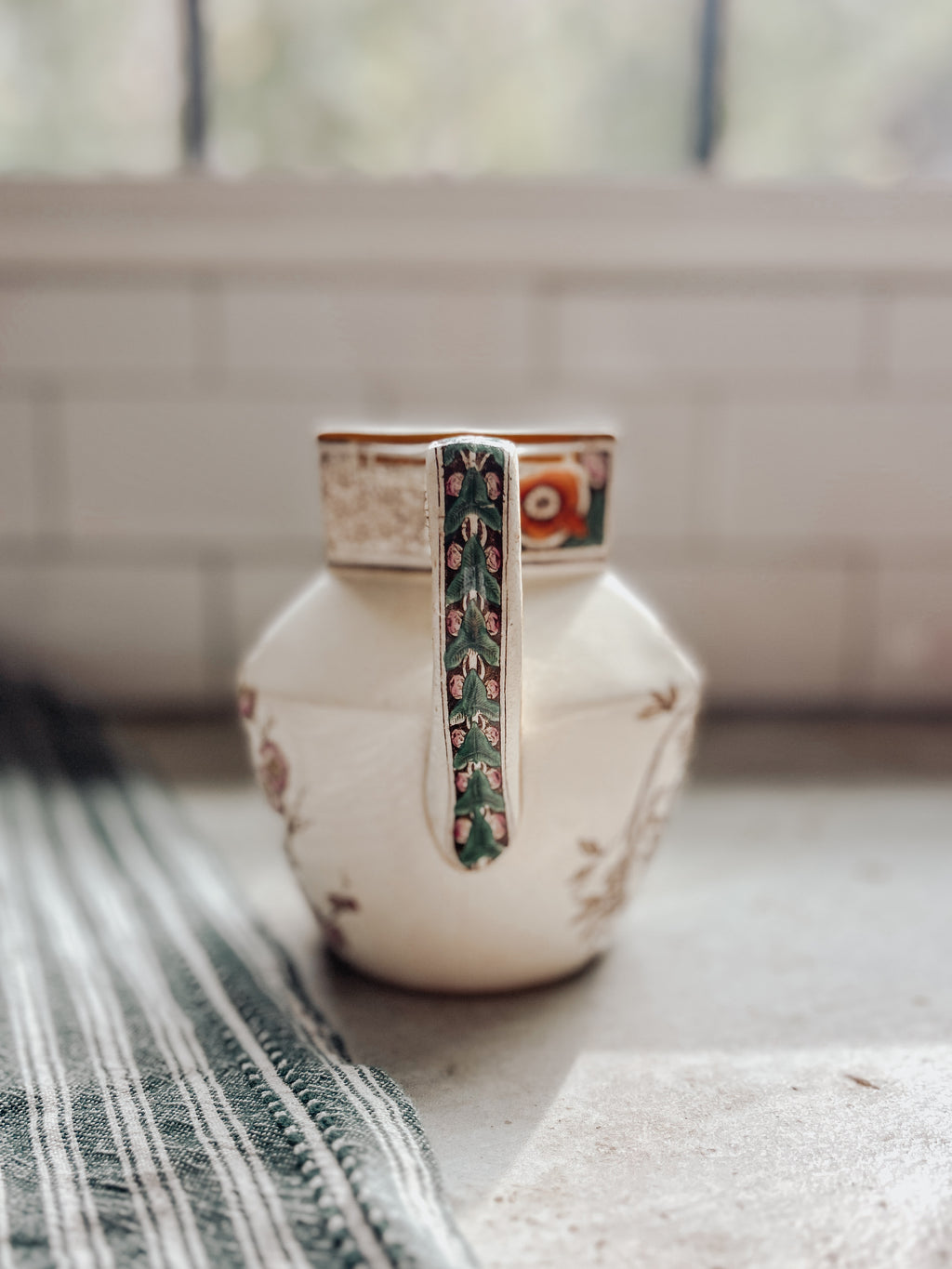 Vintage Bird & Blossom Ironstone Pitcher