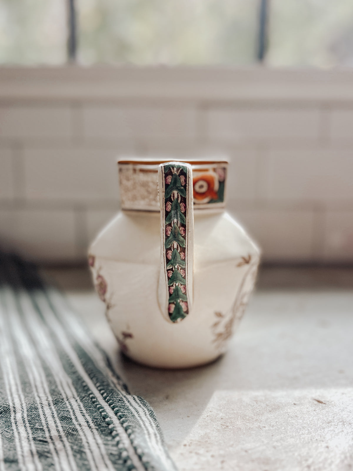 Vintage Bird & Blossom Ironstone Pitcher