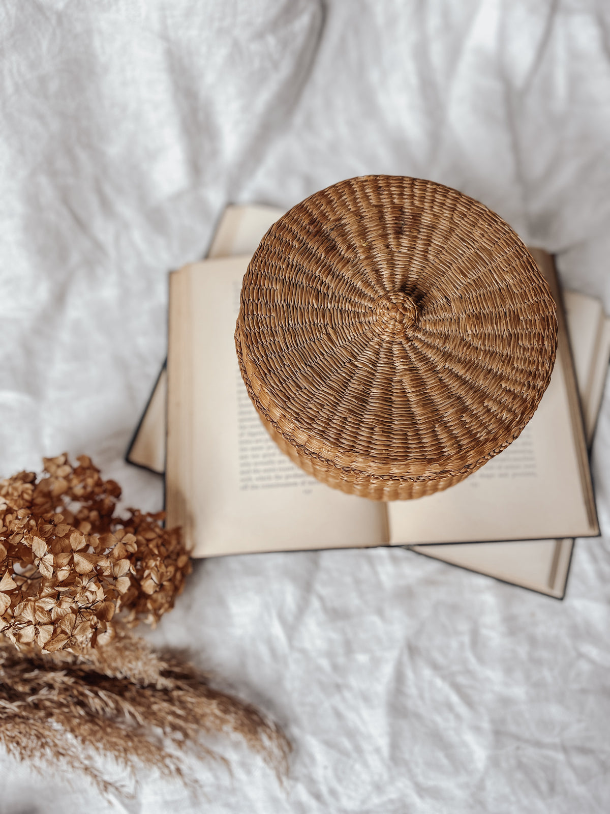Vintage Round Seagrass Sewing Basket, Straw Trinket Basket