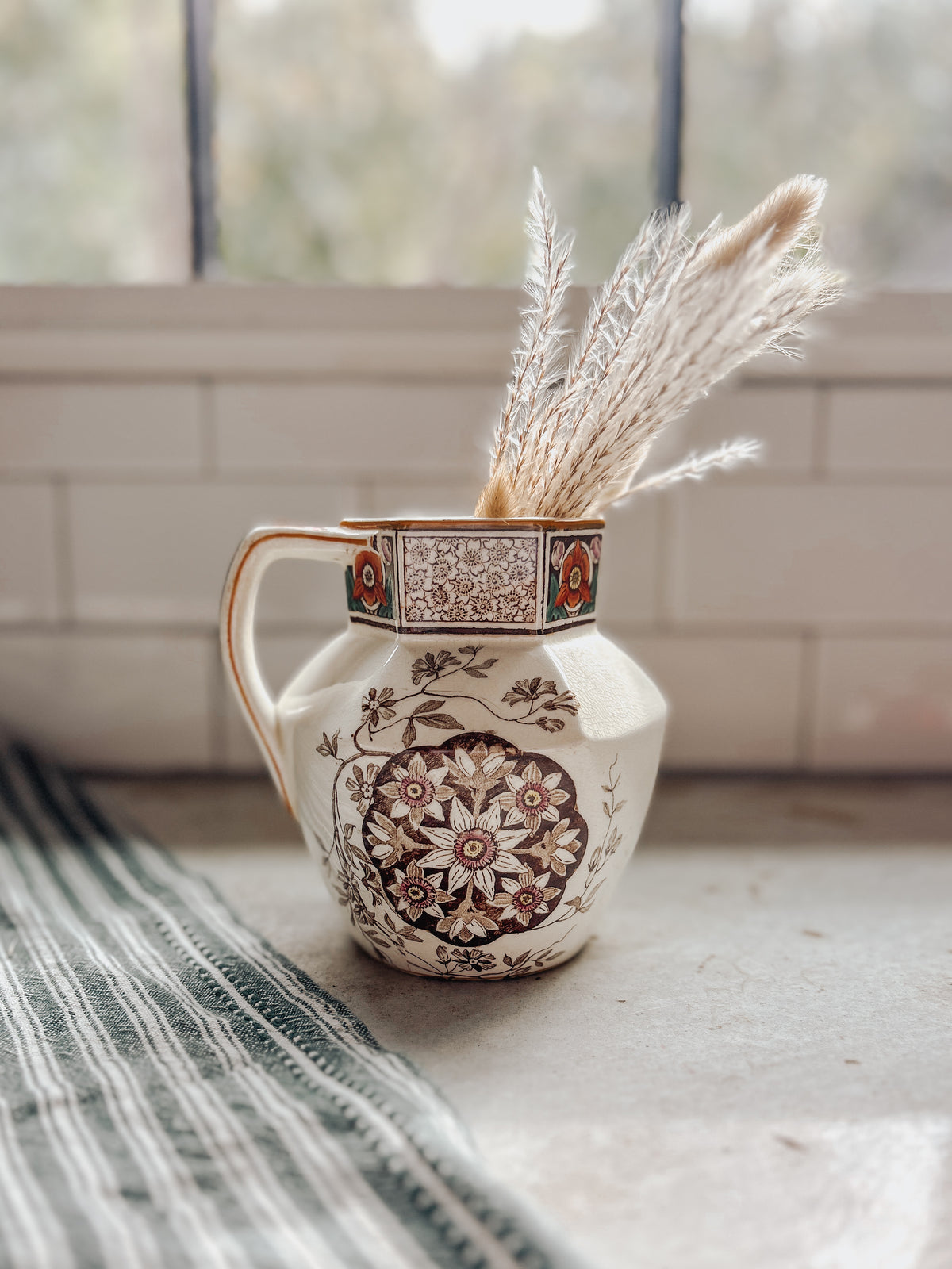 Vintage Bird & Blossom Ironstone Pitcher