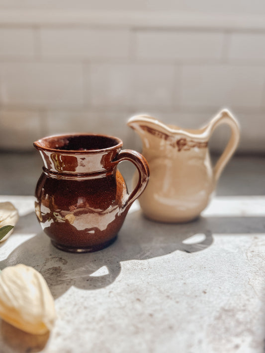 Vintage Neutral Stoneware Creamer Pitchers