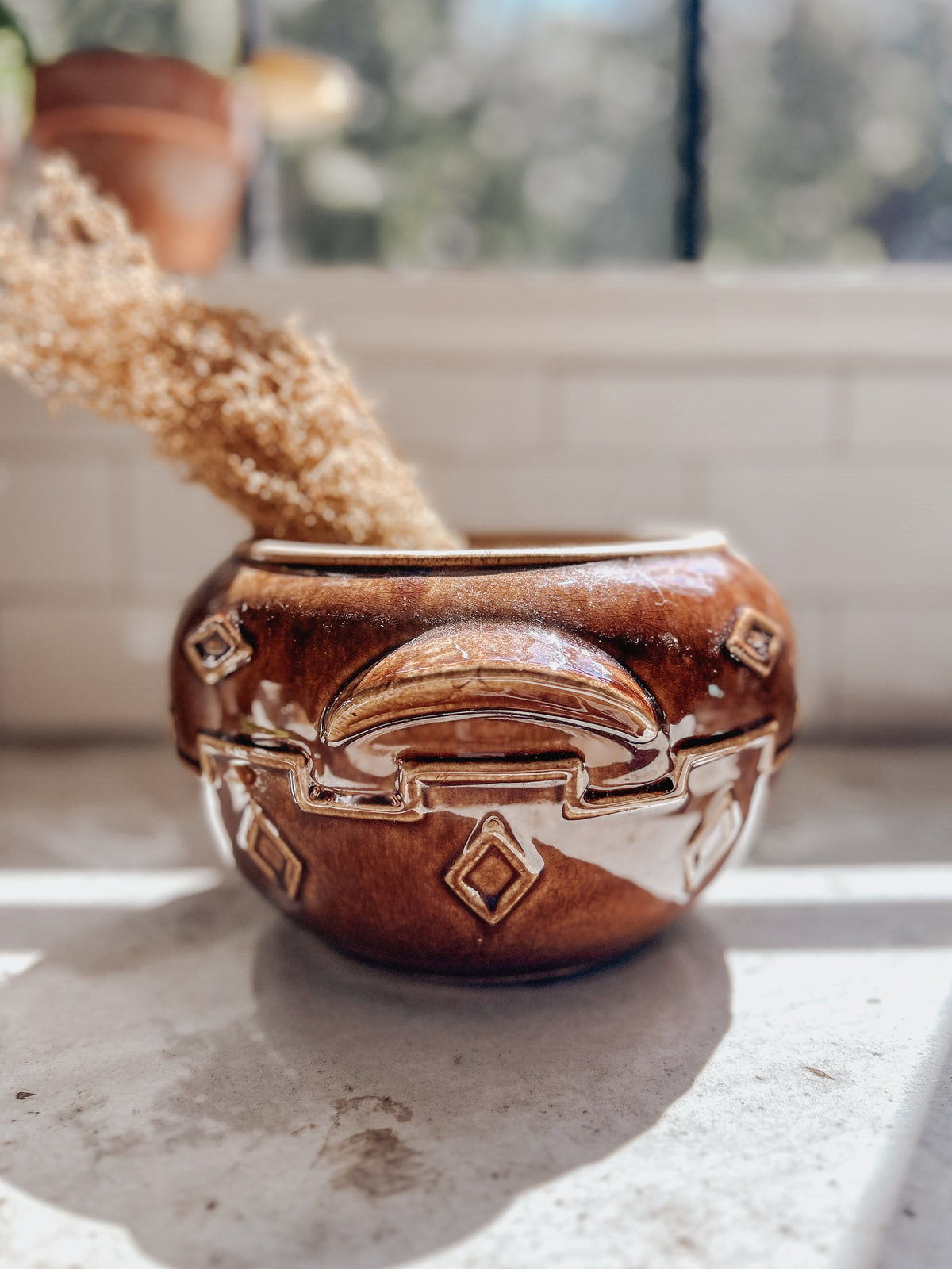Vintage Brown Stoneware Planter